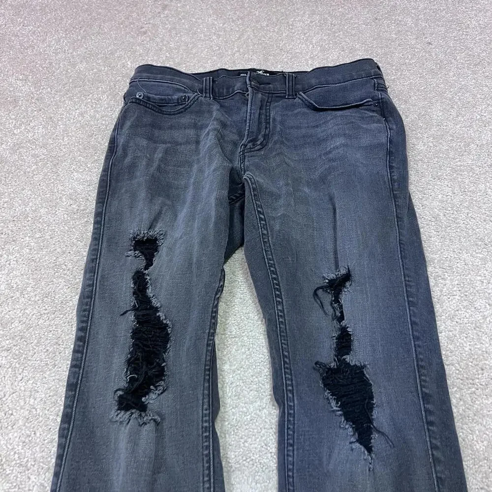 Hollister Skinny Jeans Men’s Black Distressed Pockets Size 29x30